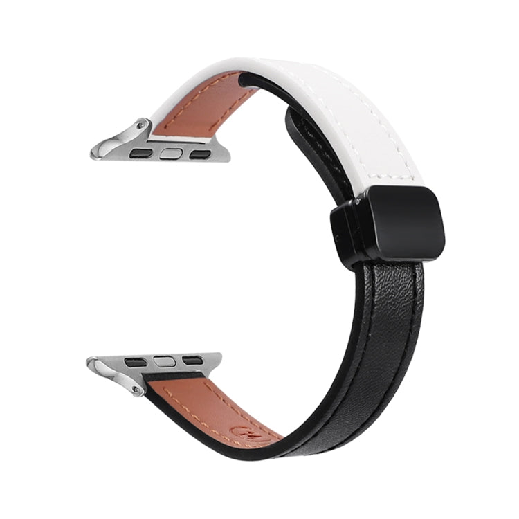 Lisslune | For Apple Watch SE 2023 40mm Slim Magnetic Buckle Genuine Leather Strap (Solid Black Beige)