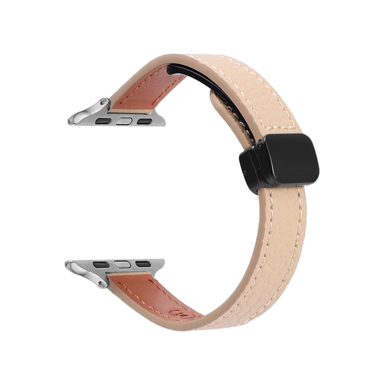 Lisslune | For Apple Watch Series 9 45mm Slim Magnetic Closure Leather Watch Band (Litchi Apricot)