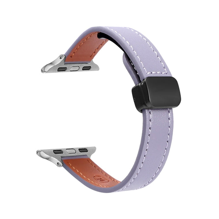 Lisslune | For Apple Watch Ultra 49mm Slim Magnetic Buckle Leather Strap (Solid Purple)