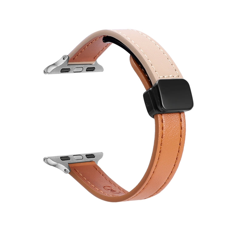 Lisslune | For Apple Watch Ultra 49mm Slim Magnetic Closure Leather Watch Band (Simple Orange Apricot)