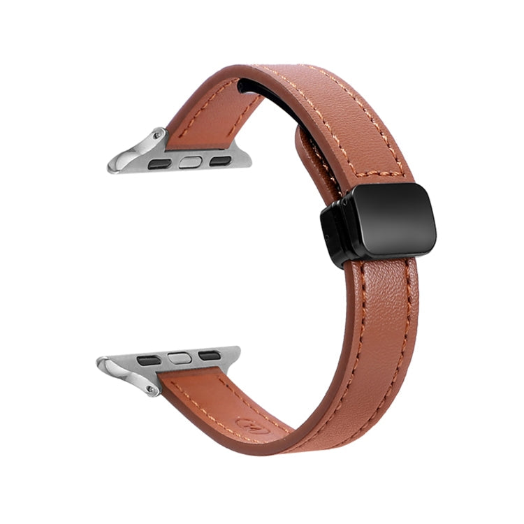 Lisslune | For Apple Watch Ultra 49mm Slim Magnetic Buckle Leather Watch Band (Simple Brown)