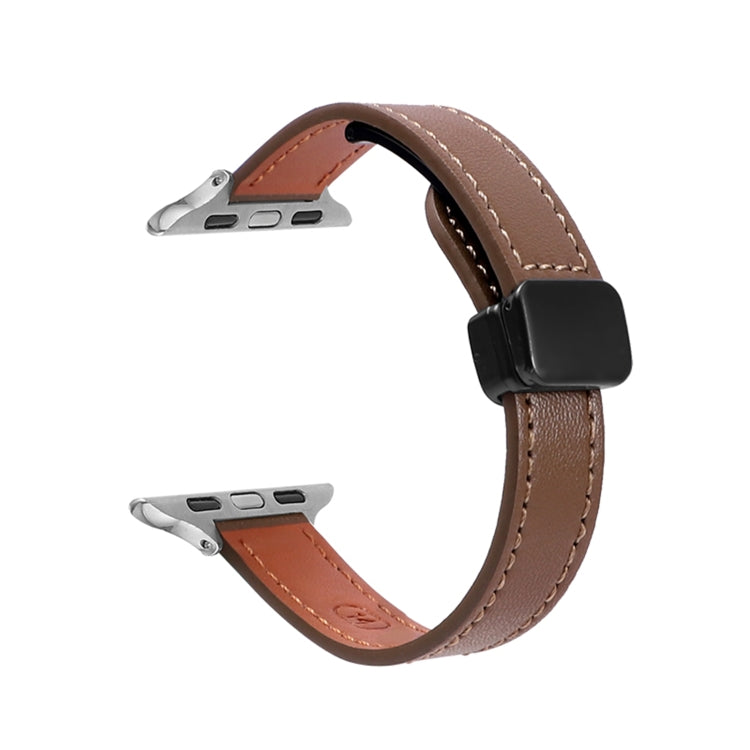 Lisslune | For Apple Watch Ultra 49mm Slim Magnetic Buckle Leather Watch Band (Solid Coffee)