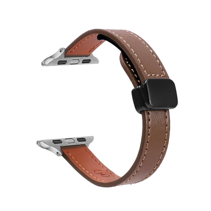 Lisslune | For Apple Watch Ultra 49mm Slim Magnetic Buckle Leather Watch Band (Solid Coffee)