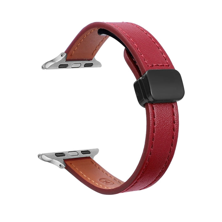 Lisslune | For Apple Watch Ultra 49mm Slim Magnetic Buckle Leather Wristwatch (Simply Burgundy)