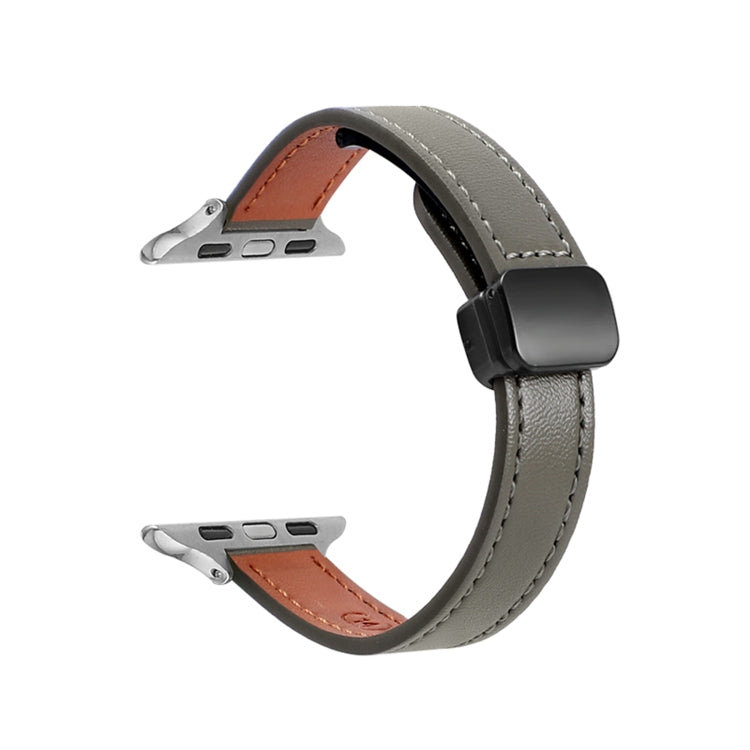 Lisslune | For Apple Watch Ultra 49mm Slim Magnetic Buckle Leather Watch Strap (Solid Avocado Green)