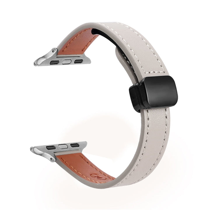 Lisslune | For Apple Watch Ultra 49mm Slim Magnetic Buckle Leather Watch Band (Solid Gray)