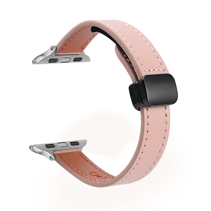 Lisslune | For Apple Watch Ultra 49mm Slim Magnetic Buckle Leather Watch Band (Simply Pink)
