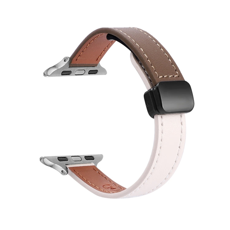 Lisslune | For Apple Watch Ultra 49mm Slim Magnetic Buckle Leather Watch Strap (Simple Beige Coffee)