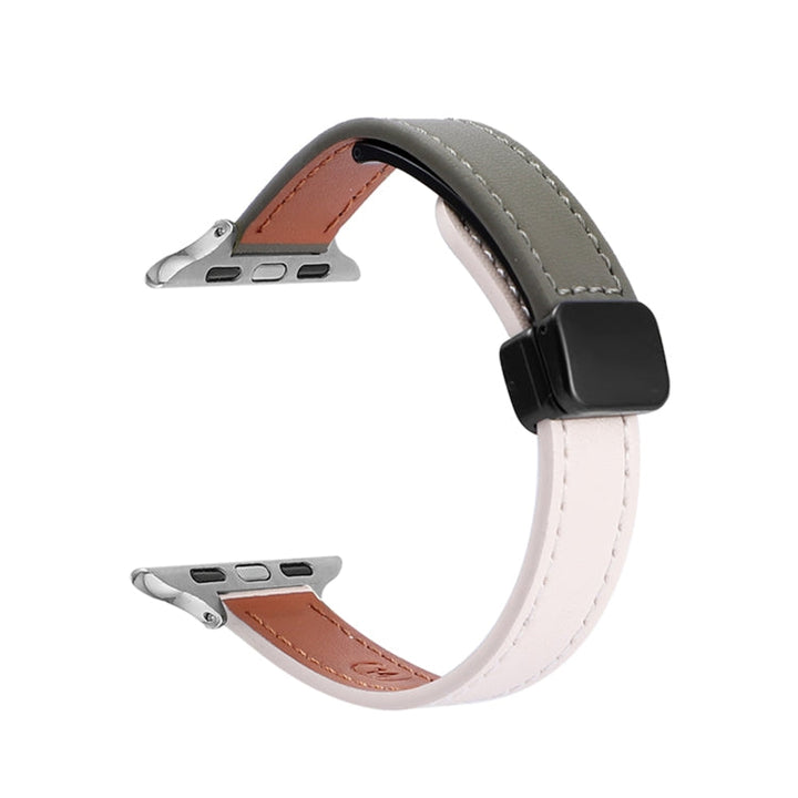 Lisslune | For Apple Watch Ultra 49mm Slim Magnetic Closure Leather Strap (Simple Beige Green)