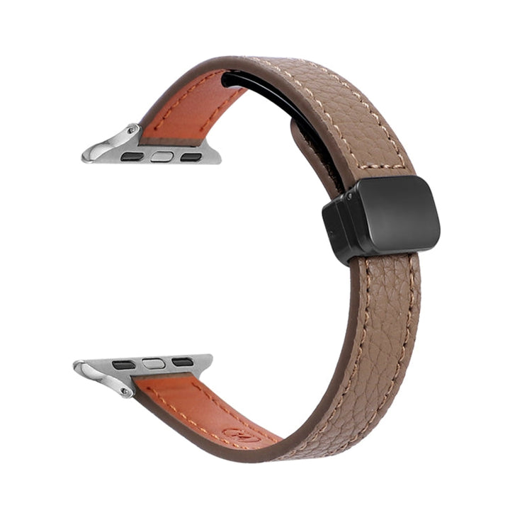 Lisslune | For Apple Watch Ultra 49mm Slim Magnetic Buckle Leather Strap (Litchi Coffee)