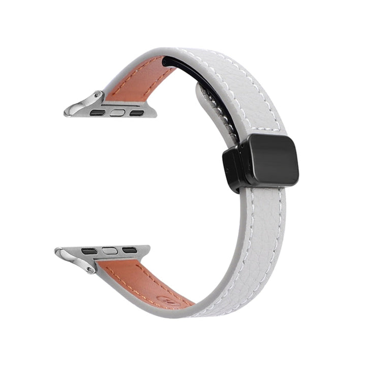 Lisslune | For Apple Watch Ultra 49 mm Slim Magnetic Closure Leather Strap (Litchi Gray)