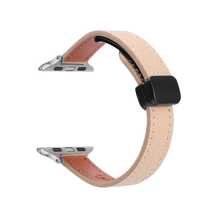 Lisslune | For Apple Watch Ultra 49mm Slim Magnetic Buckle Leather Watch Strap (Litchi Apricot)