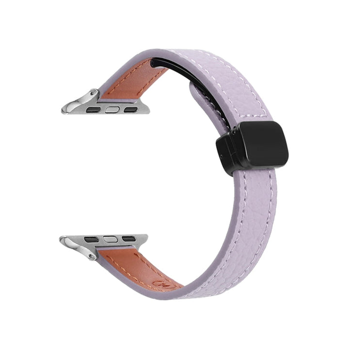 Lisslune | For Apple Watch Ultra 49mm Slim Magnetic Buckle Leather Watch Band (Litchi Lavender)