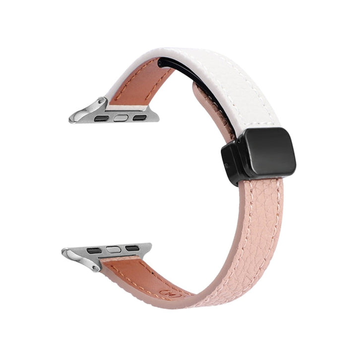 Lisslune | For Apple Watch Ultra 49mm Slim Magnetic Buckle Leather Watch Strap (Litchi Pink Beige)