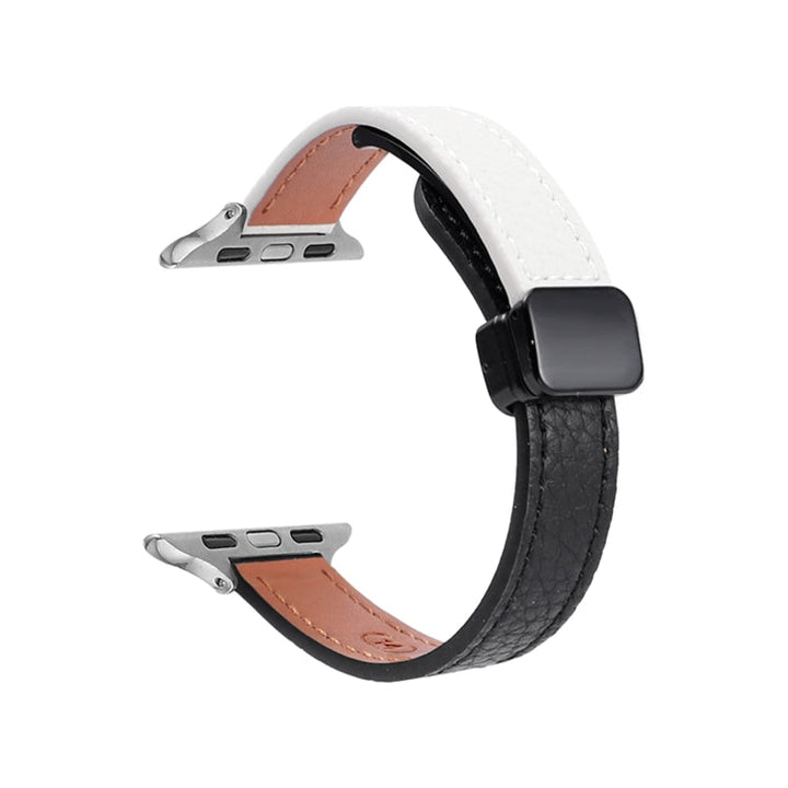 Lisslune | For Apple Watch Ultra 49mm Slim Magnetic Buckle Leather Watch Band (Litchi Black Beige)