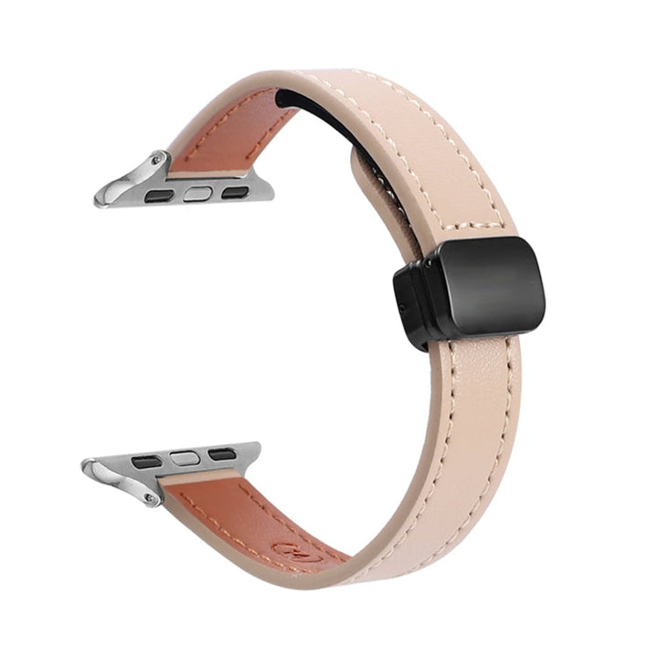 Lisslune | For Apple Watch Series 8 45mm Slim Magnetic Buckle Genuine Leather Band (Solid Apricot)