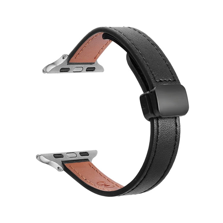 Lisslune | For Apple Watch 38mm Slim Magnetic Closure Leather Strap (Solid Black)