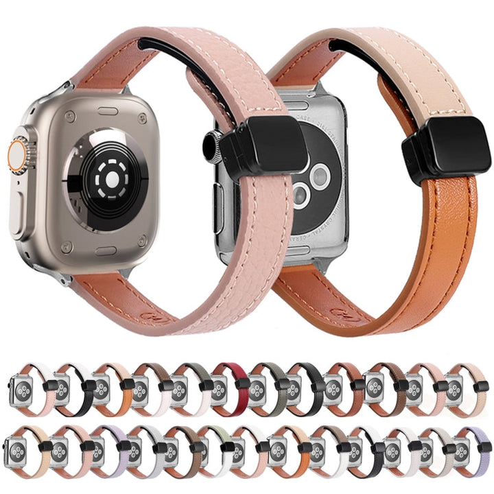 Lisslune | For Apple Watch Series 8 45mm Slim Magnetic Closure Leather Band (Solid Beige)