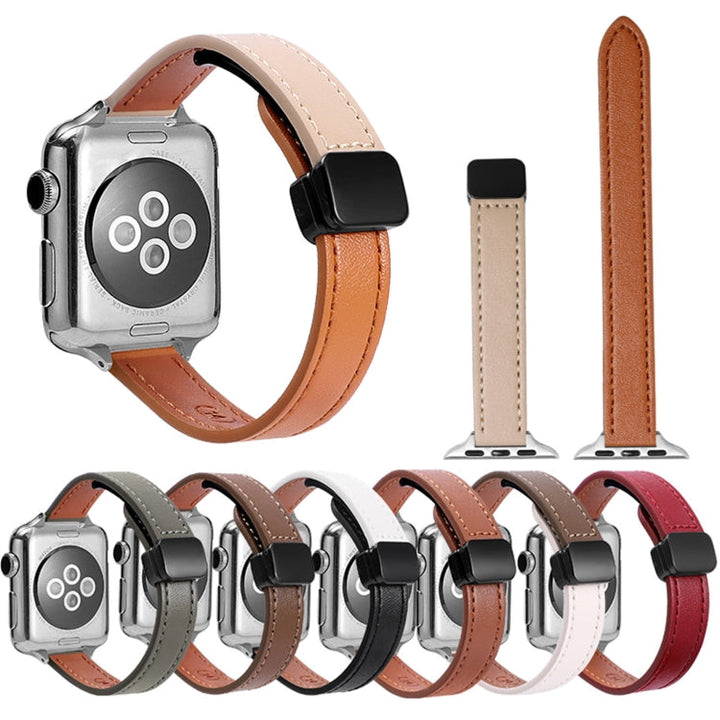 Lisslune | For Apple Watch Series 8 45mm Slim Magnetic Closure Leather Band (Solid Beige)