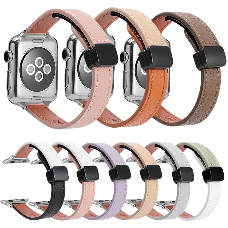 Lisslune | For Apple Watch Series 8 45mm Slim Magnetic Closure Leather Band (Solid Beige)