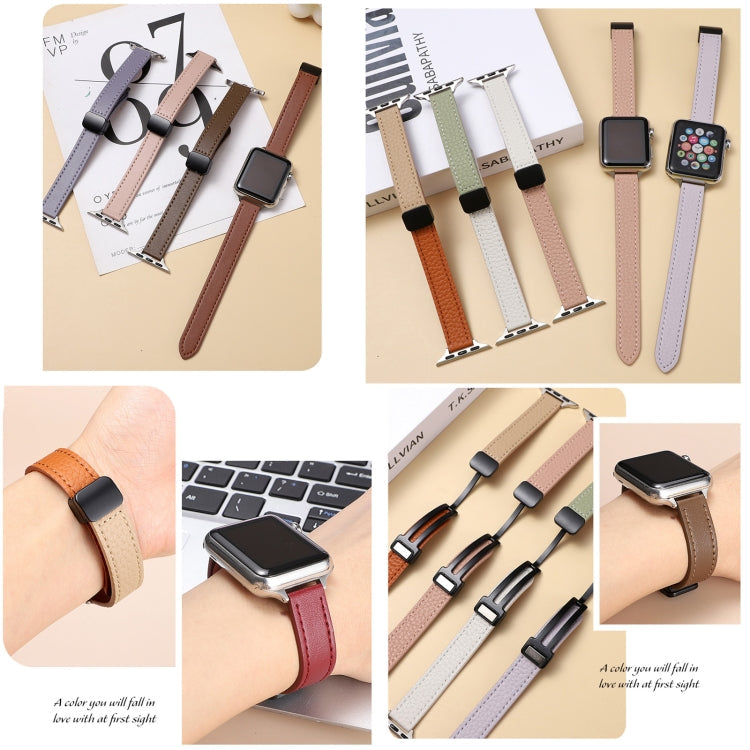 Lisslune | For Apple Watch Series 8 45mm Slim Magnetic Closure Leather Band (Solid Beige)