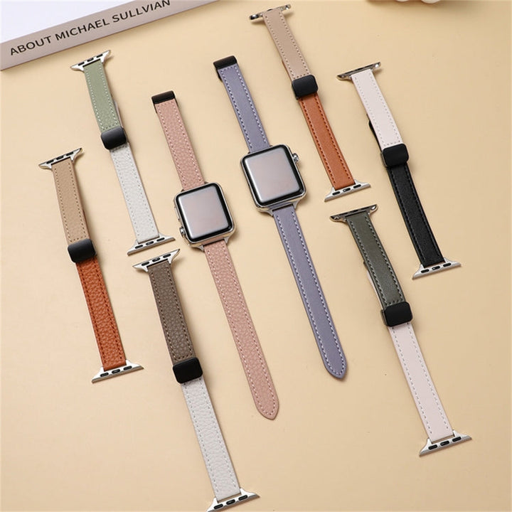 Lisslune | For Apple Watch Series 8 45mm Slim Magnetic Closure Leather Band (Solid Beige)