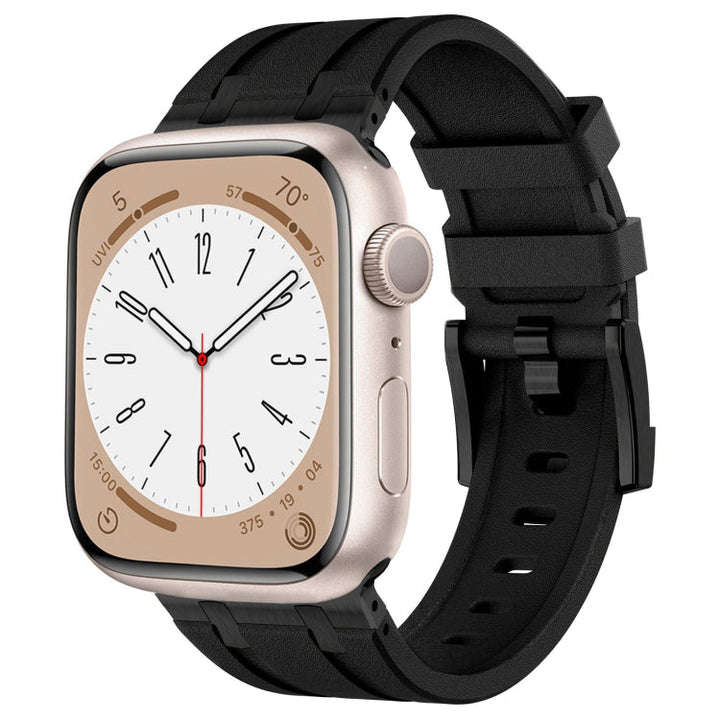 Lisslune | For Apple Watch SE 2023 44mm Stone Grain Liquid Silicone Watch Band (Black Black)