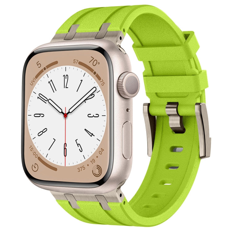 Lisslune | For Apple Watch SE 2023 44mm Stone Grain Liquid Silicone Watch Strap (Titan-Green)
