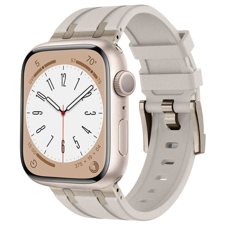 Lisslune | For Apple Watch SE 2023 44mm Stone Pattern Liquid Silicone Watch Band (Titanium Starlight)