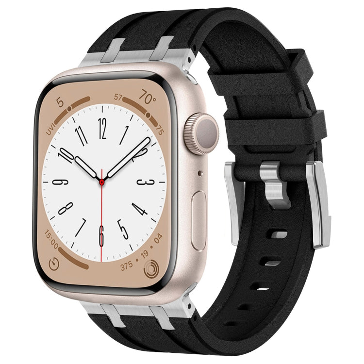 Lisslune | For Apple Watch SE 2023 44mm Stone Grain Liquid Silicone Watch Band (Silver Black)