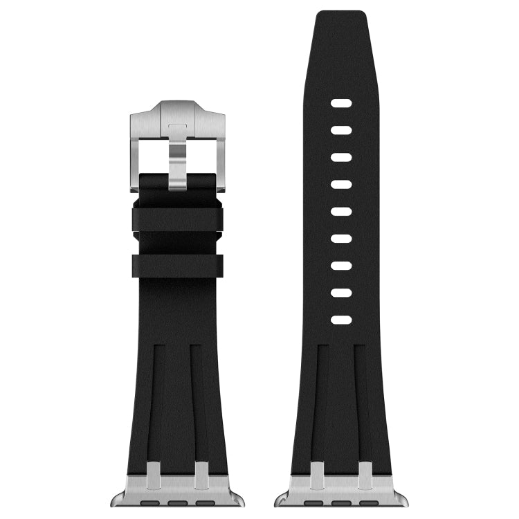 Lisslune | For Apple Watch SE 2023 44mm Stone Grain Liquid Silicone Watch Band (Silver Black)