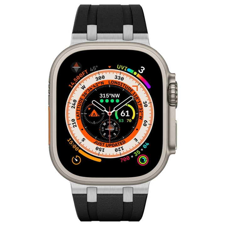 Lisslune | For Apple Watch SE 2023 44mm Stone Grain Liquid Silicone Watch Band (Silver Black)