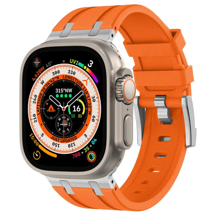 Lisslune | For Apple Watch Ultra 2 49 mm Stone Grain Liquid Silicone Watch Band (Silver Orange)