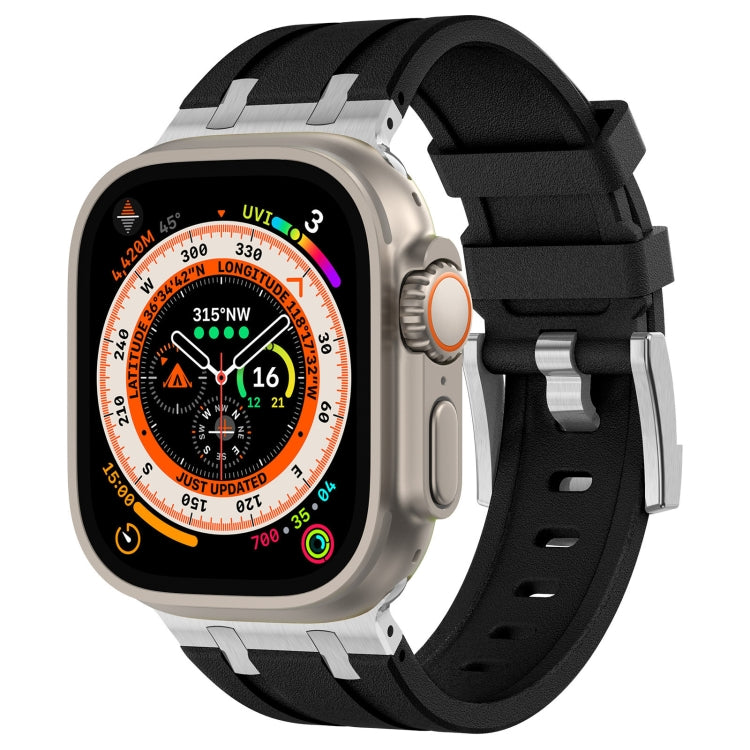 Lisslune | For Apple Watch Ultra 2 49mm Stone Texture Liquid Silicone Watch Band (Silver Black)