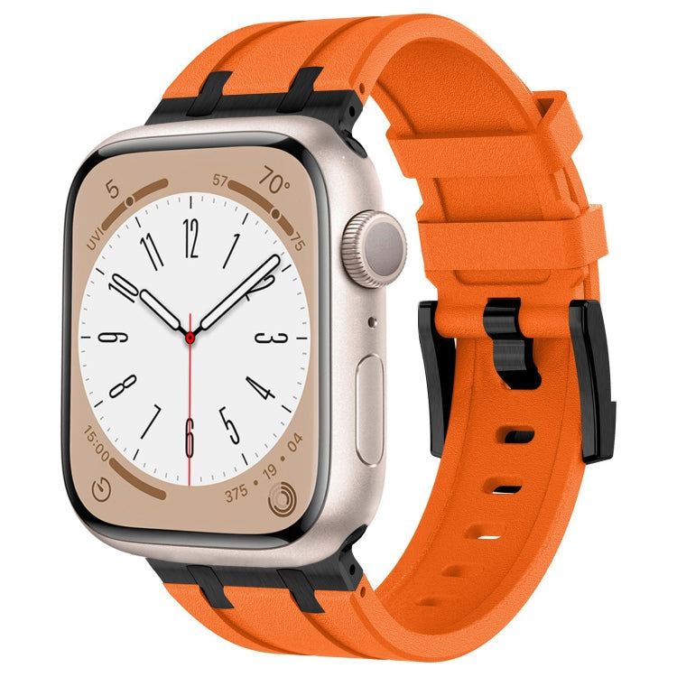 Lisslune | For Apple Watch Series 9 45mm Stone Grain Liquid Silicone Band (Black Orange)