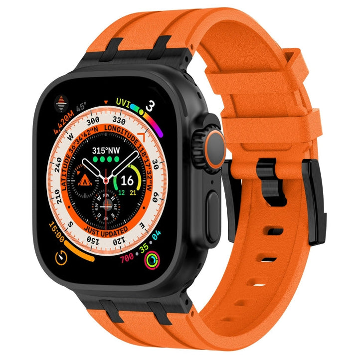 Lisslune | For Apple Watch Ultra 49 mm Stone Pattern Liquid Silicone Watch Band (Black Orange)