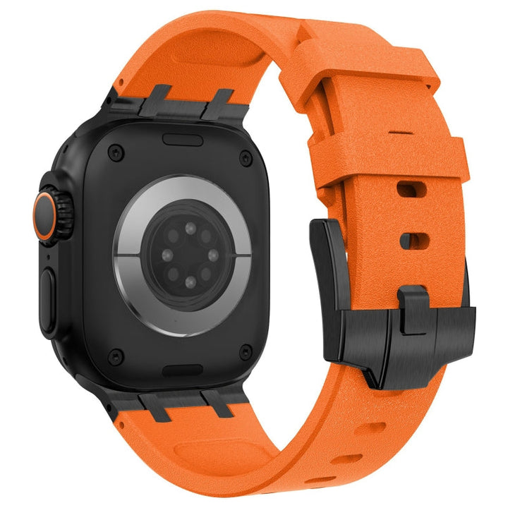 Lisslune | For Apple Watch Ultra 49 mm Stone Pattern Liquid Silicone Watch Band (Black Orange)