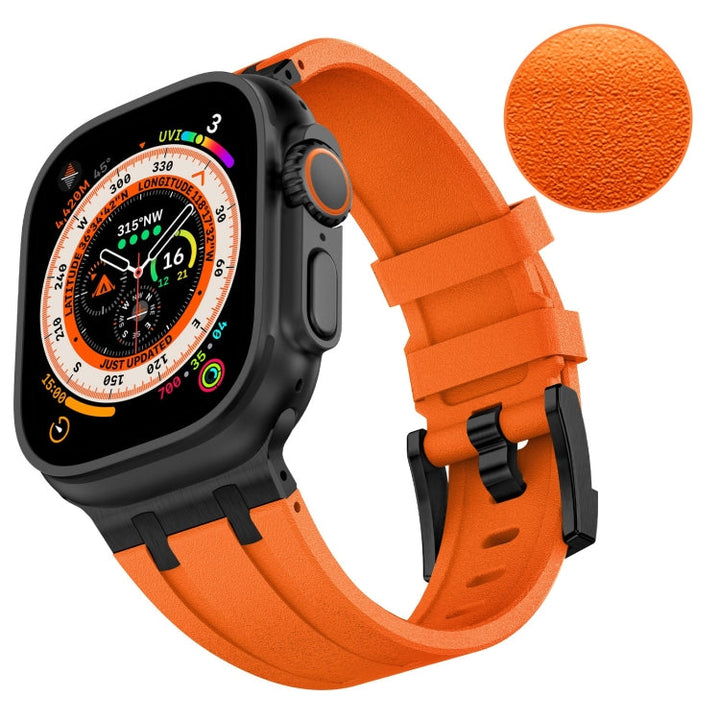 Lisslune | For Apple Watch Ultra 49 mm Stone Pattern Liquid Silicone Watch Band (Black Orange)