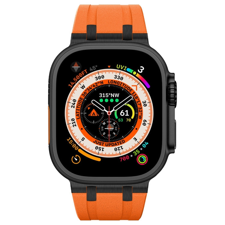 Lisslune | For Apple Watch Ultra 49 mm Stone Pattern Liquid Silicone Watch Band (Black Orange)