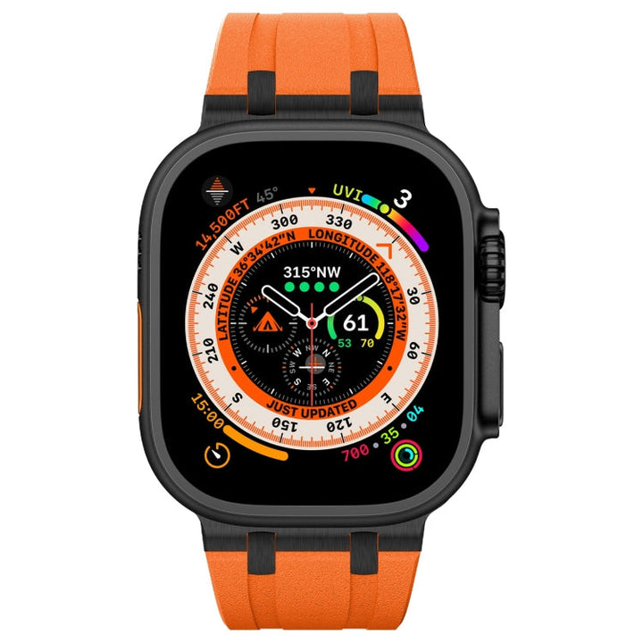 Lisslune | For Apple Watch Ultra 49 mm Stone Pattern Liquid Silicone Watch Band (Black Orange)