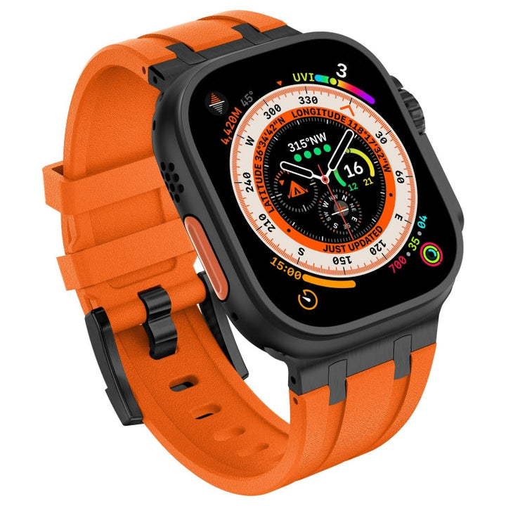 Lisslune | For Apple Watch Ultra 49 mm Stone Pattern Liquid Silicone Watch Band (Black Orange)