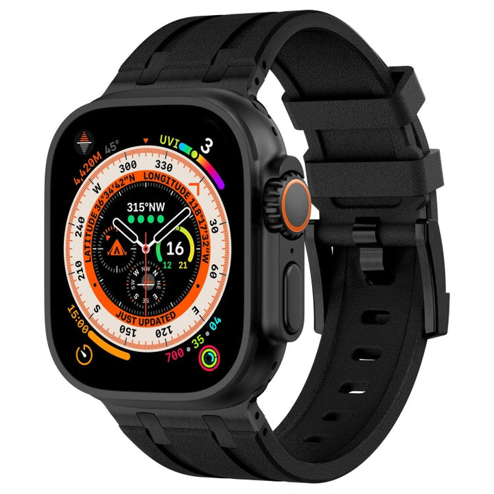Lisslune | For Apple Watch Ultra 49mm Stone Grain Liquid Silicone Watch Strap (Black Black)
