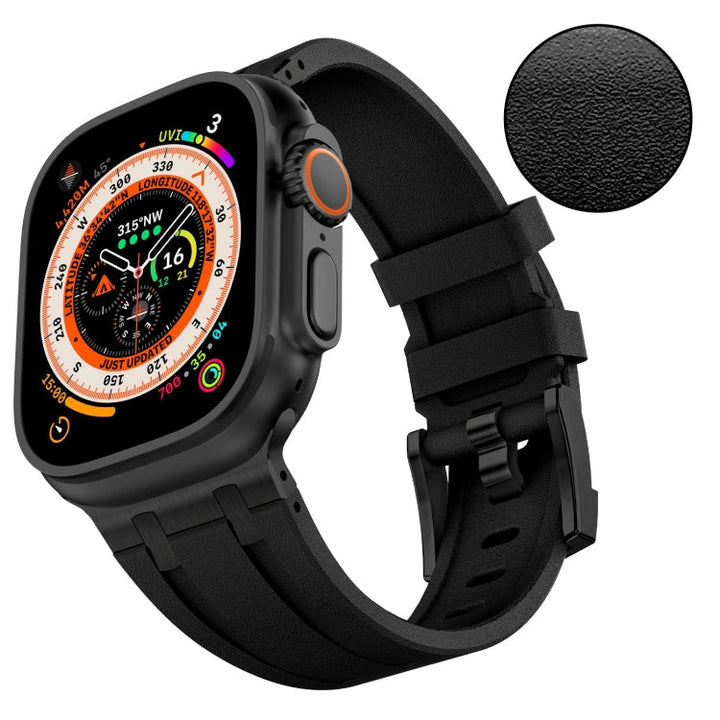 Lisslune | For Apple Watch Ultra 49mm Stone Grain Liquid Silicone Watch Strap (Black Black)