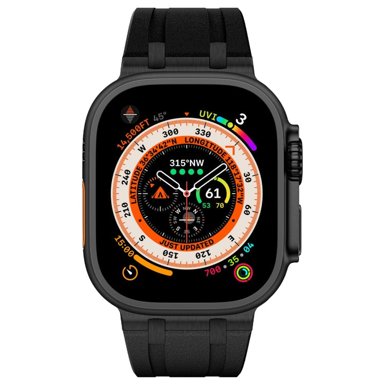 Lisslune | For Apple Watch Ultra 49mm Stone Grain Liquid Silicone Watch Strap (Black Black)