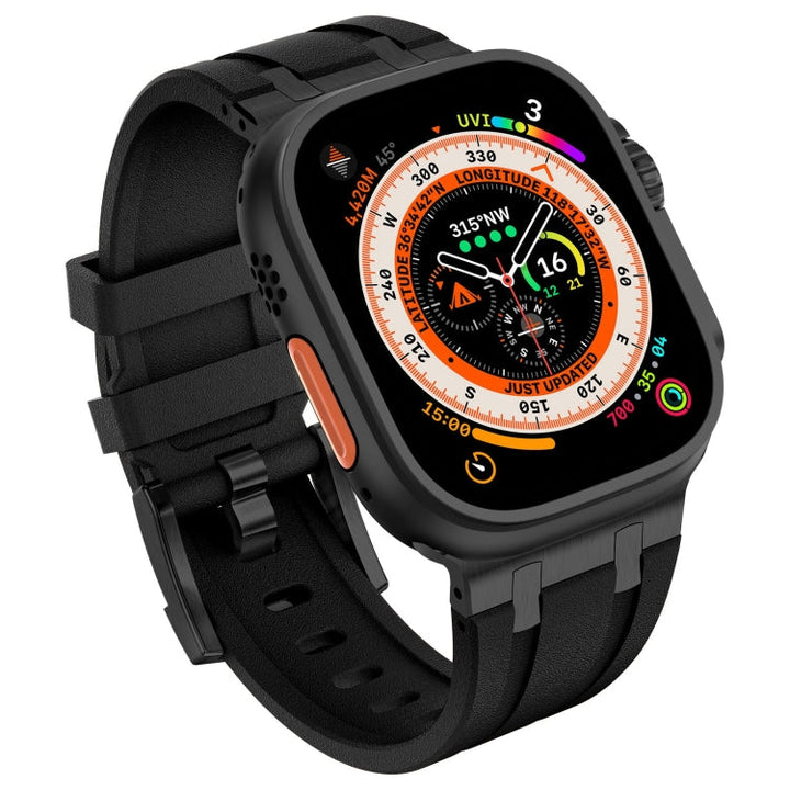 Lisslune | For Apple Watch Ultra 49mm Stone Grain Liquid Silicone Watch Strap (Black Black)
