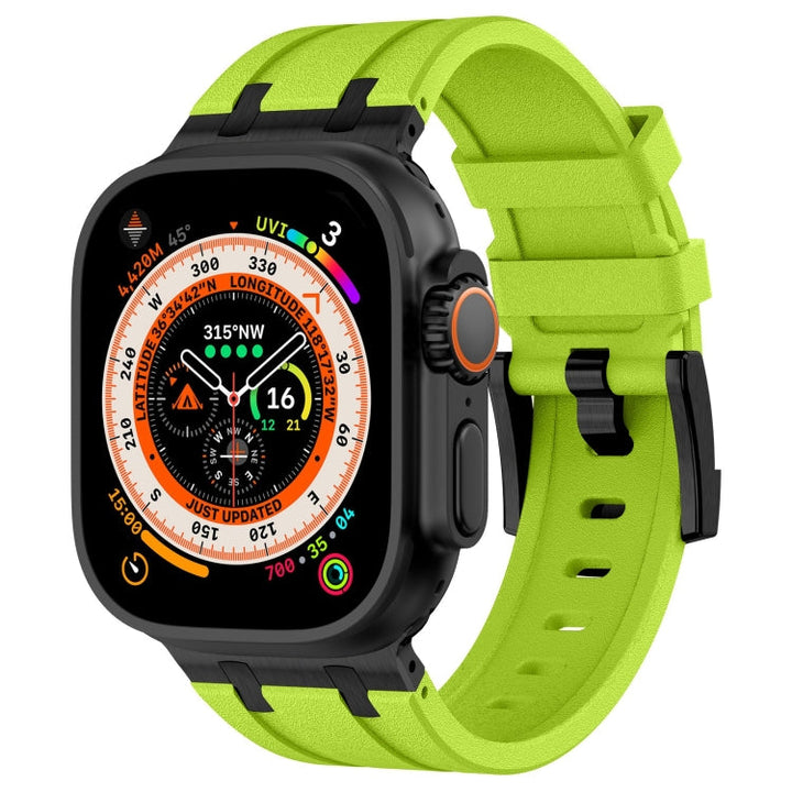 Lisslune | For Apple Watch Ultra 49mm Stone Grain Liquid Silicone Watch Strap (Black Green)