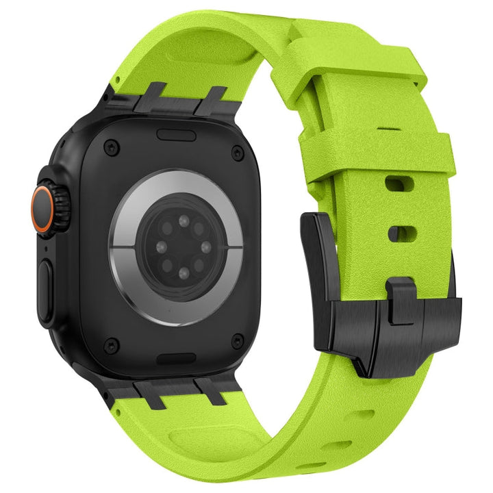 Lisslune | For Apple Watch Ultra 49mm Stone Grain Liquid Silicone Watch Strap (Black Green)