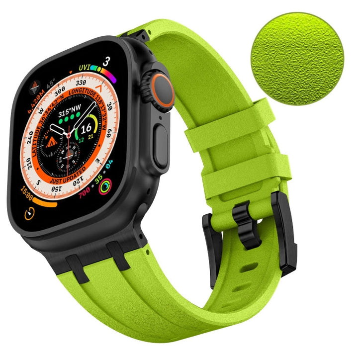 Lisslune | For Apple Watch Ultra 49mm Stone Grain Liquid Silicone Watch Strap (Black Green)