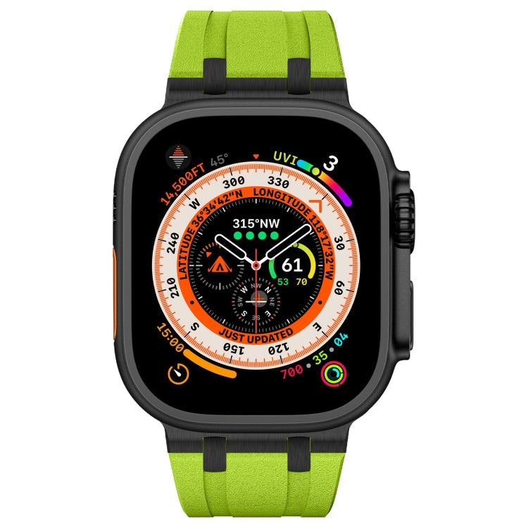Lisslune | For Apple Watch Ultra 49mm Stone Grain Liquid Silicone Watch Strap (Black Green)