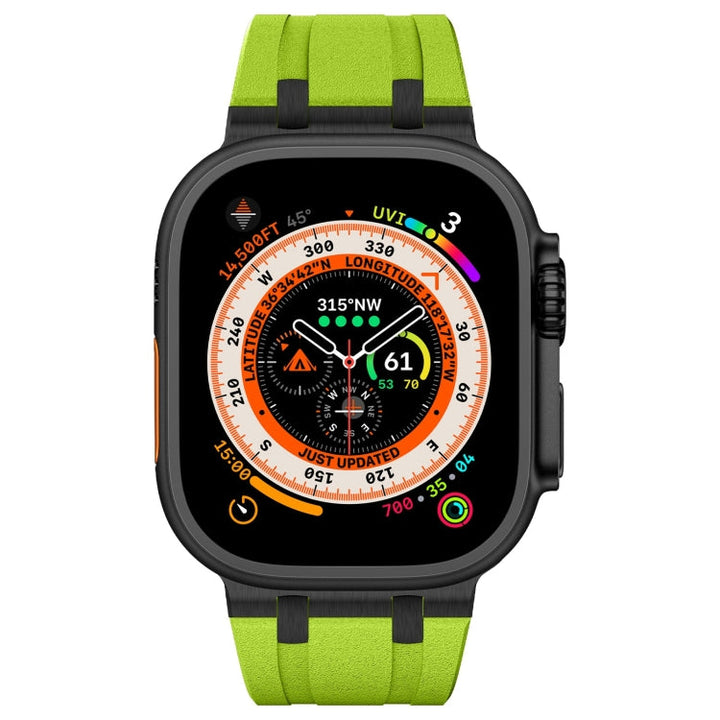 Lisslune | For Apple Watch Ultra 49mm Stone Grain Liquid Silicone Watch Strap (Black Green)